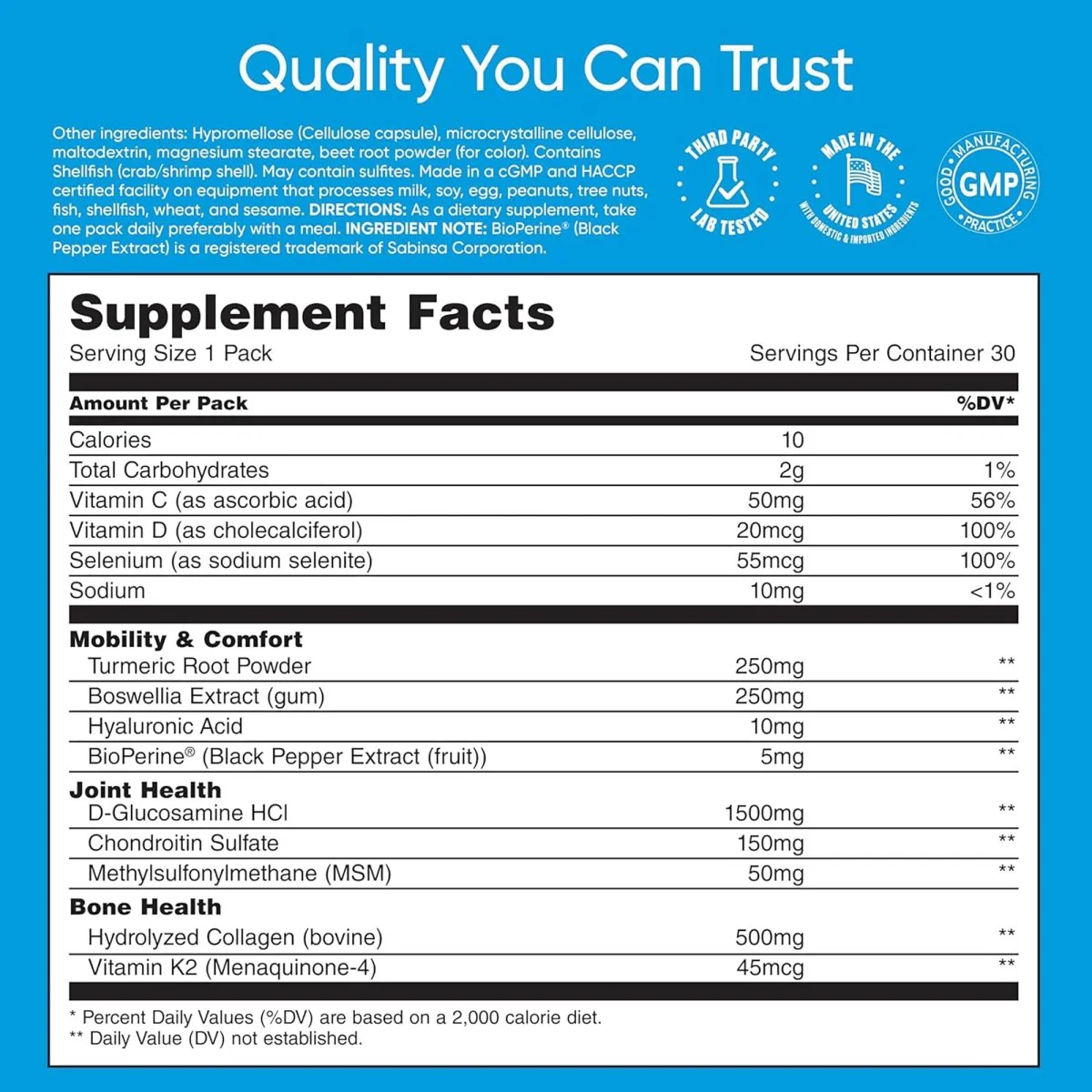Universal Mobility and Bone Support Dietary Supplement - 30 Packs - Image 2