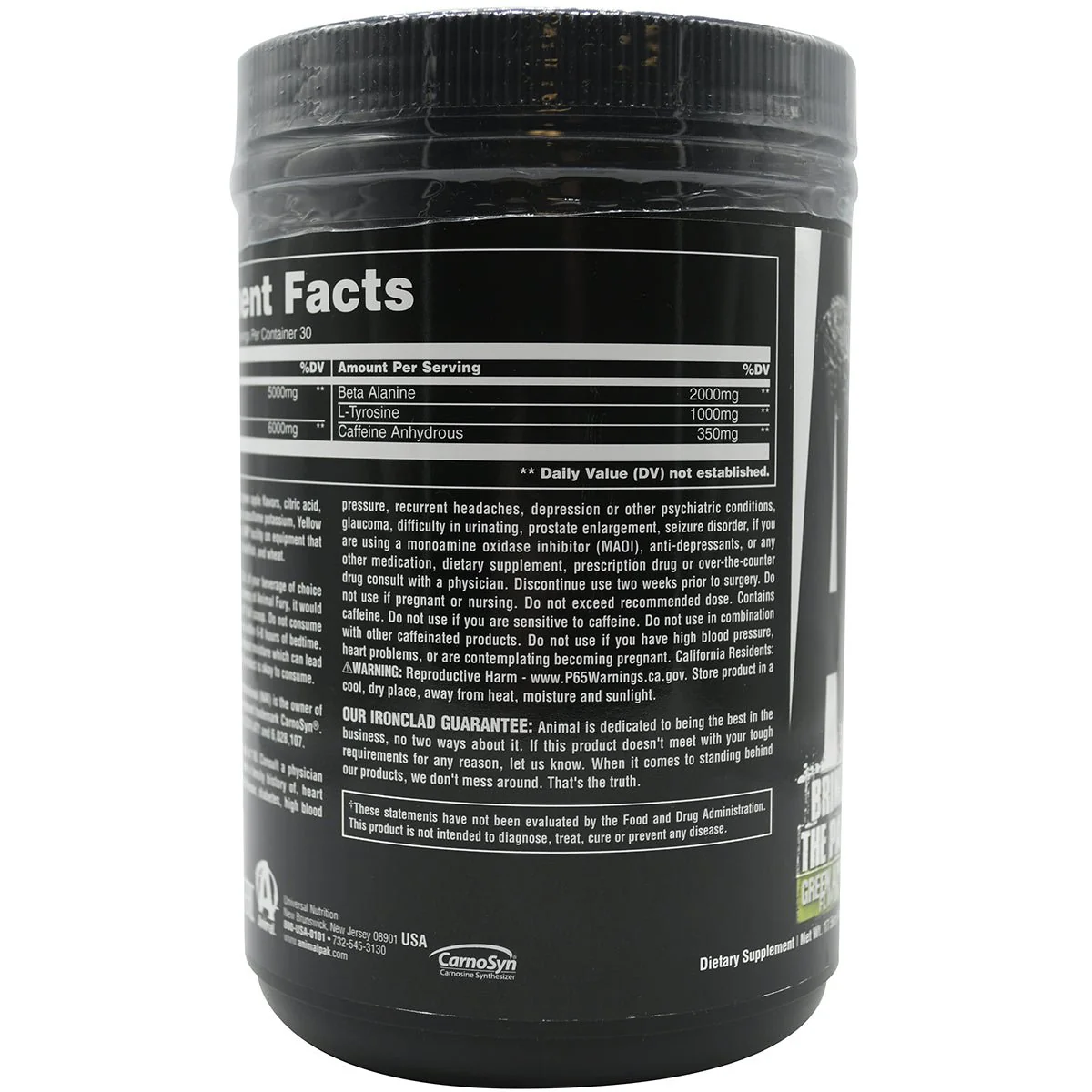 Universal Nutrition Animal Fury Dietary Supplement - Green Apple - 30 Servings - Image 3