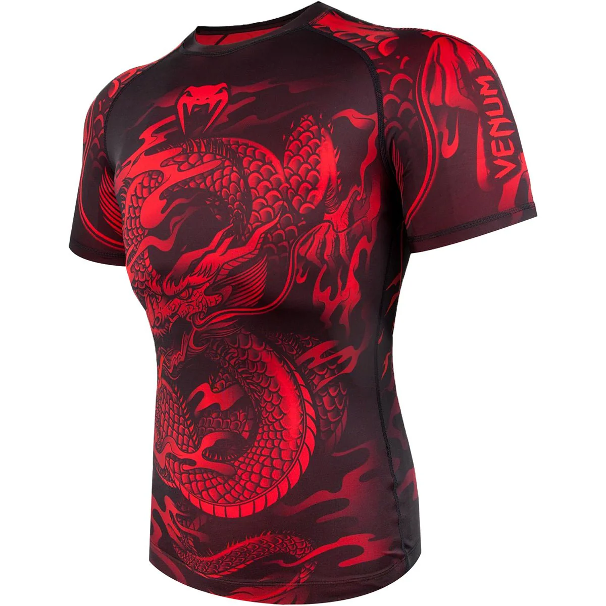Venum Dragon's Flight Dry Tech Short Sleeve MMA Rashguard - Black/Red - Image 2