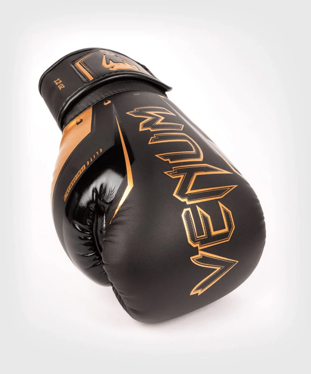 Venum Elite Evo Hook and Loop Boxing Gloves - Black/Bronze - Image 3
