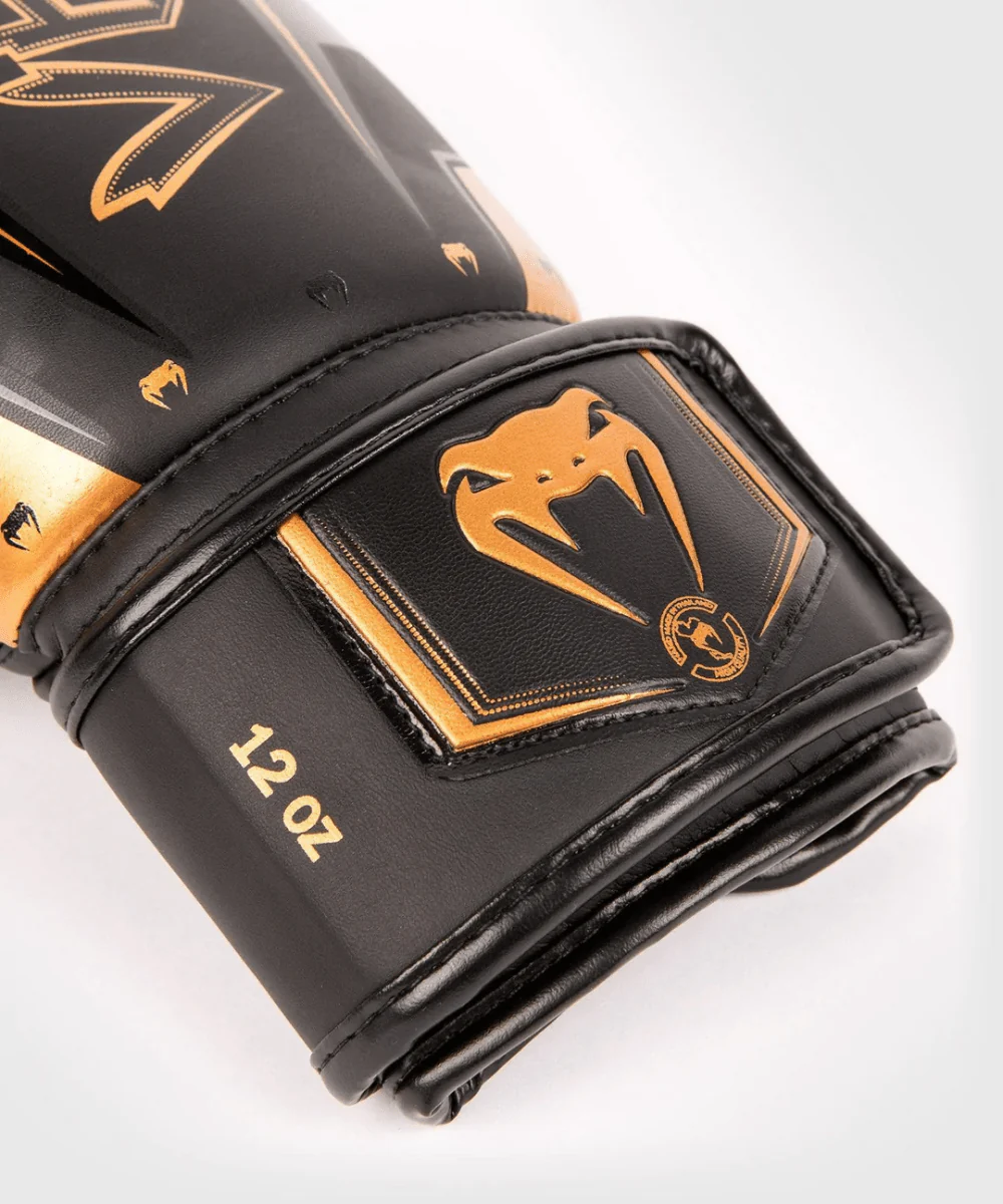 Venum Elite Evo Hook and Loop Boxing Gloves - Black/Bronze - Image 4