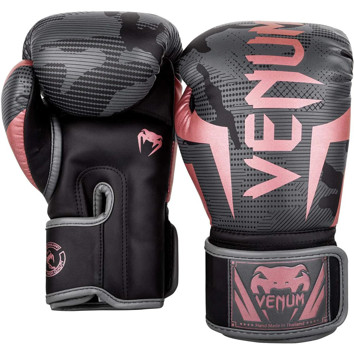 Venum Elite Hook and Loop Boxing Gloves - Black/Pink/Gold - Image 2