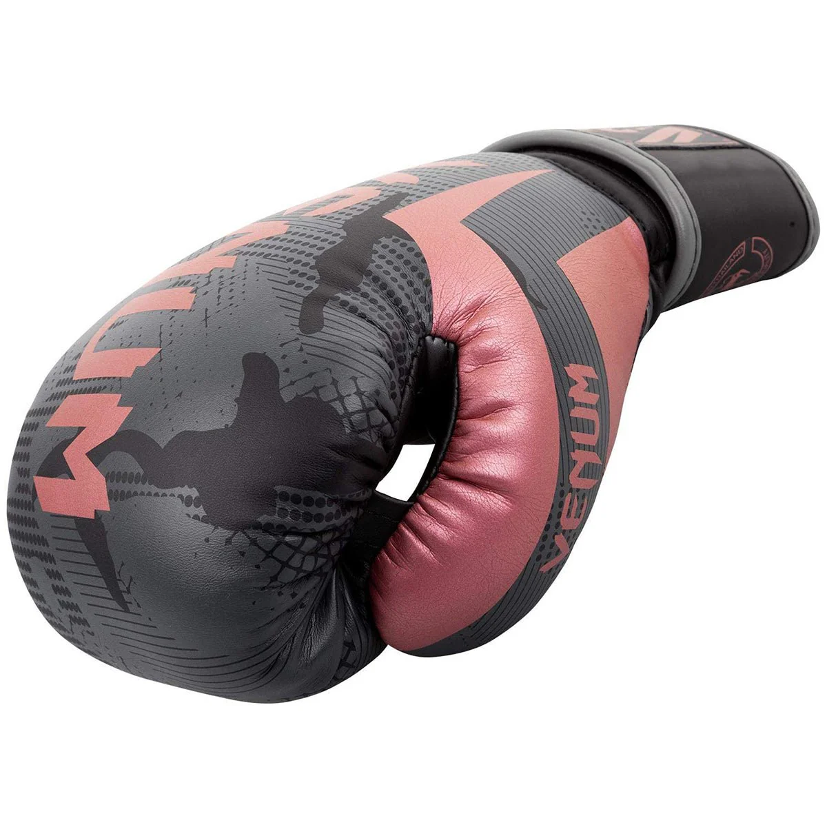 Venum Elite Hook and Loop Boxing Gloves - Black/Pink/Gold - Image 3