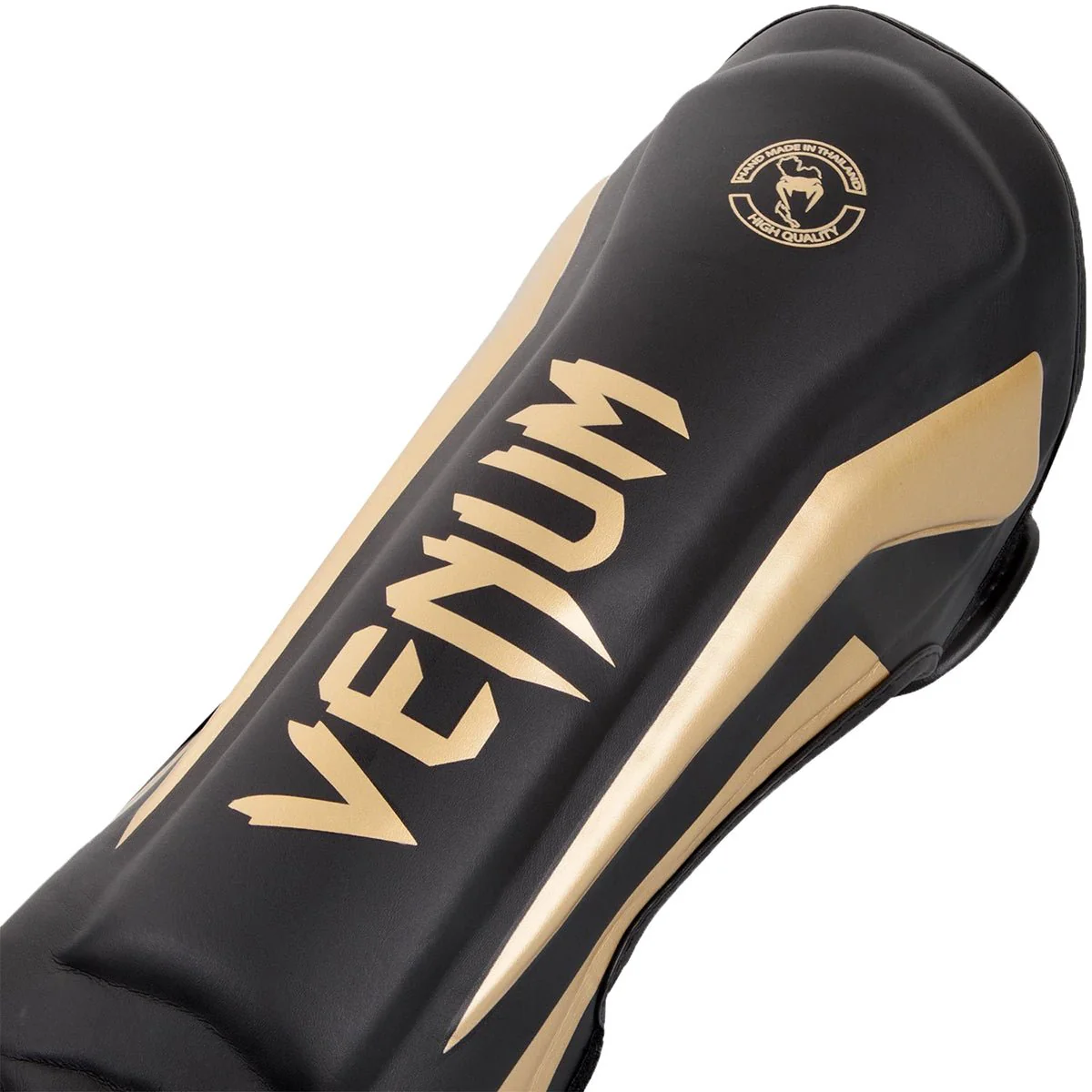 Venum Elite Lightweight Hook and Loop Shin Guards - Black/Gold - Image 2