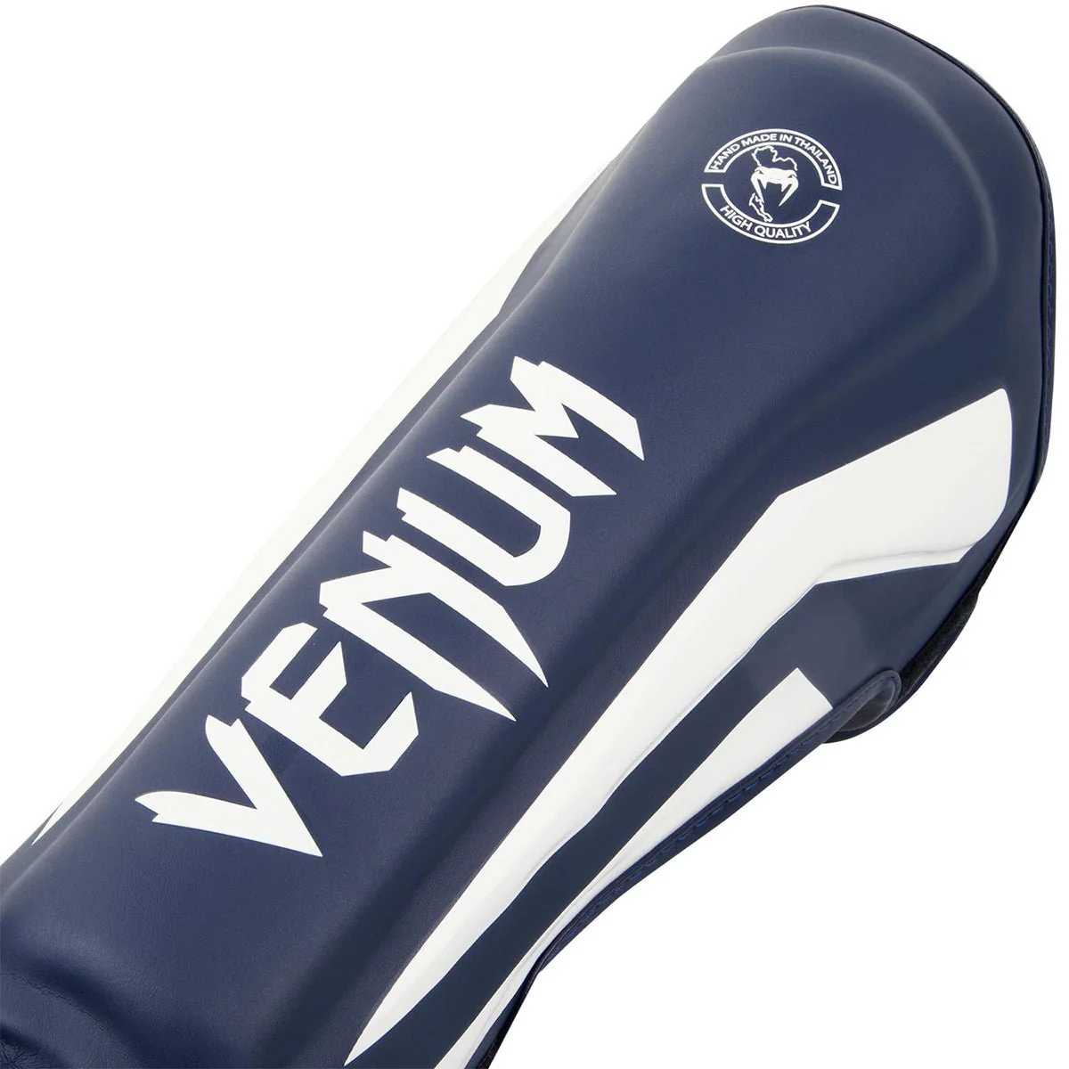 Venum Elite Lightweight Hook and Loop Shin Guards - White/Navy Blue - Image 2