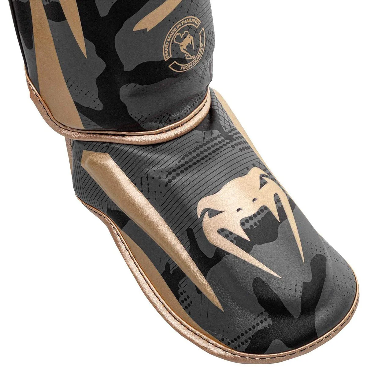 Venum Elite Protective MMA Shin Instep Guards - Dark Camo/Gold - Image 3