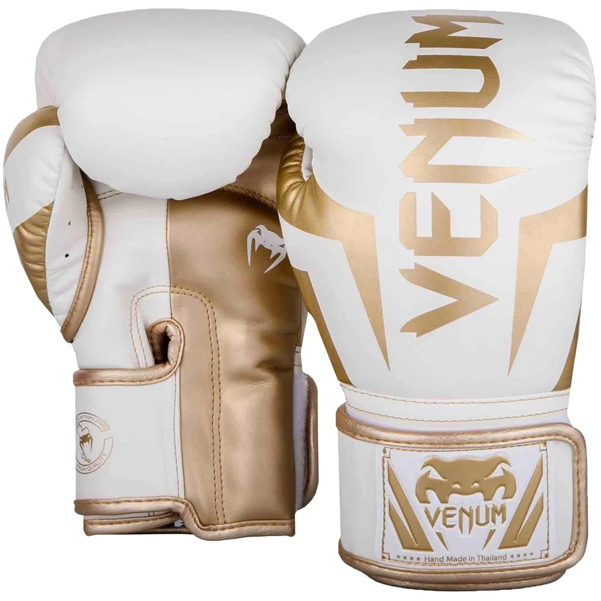 Venum Elite Skintex Leather Hook and Loop Training Boxing Gloves - White/Gold