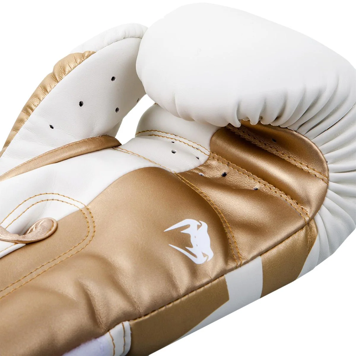 Venum Elite Skintex Leather Hook and Loop Training Boxing Gloves - White/Gold - Image 4