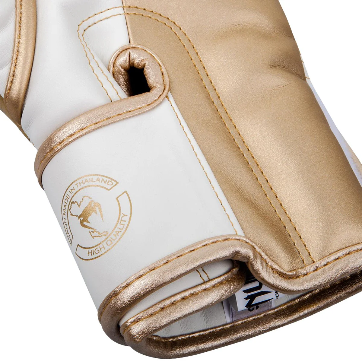 Venum Elite Skintex Leather Hook and Loop Training Boxing Gloves - White/Gold - Image 5