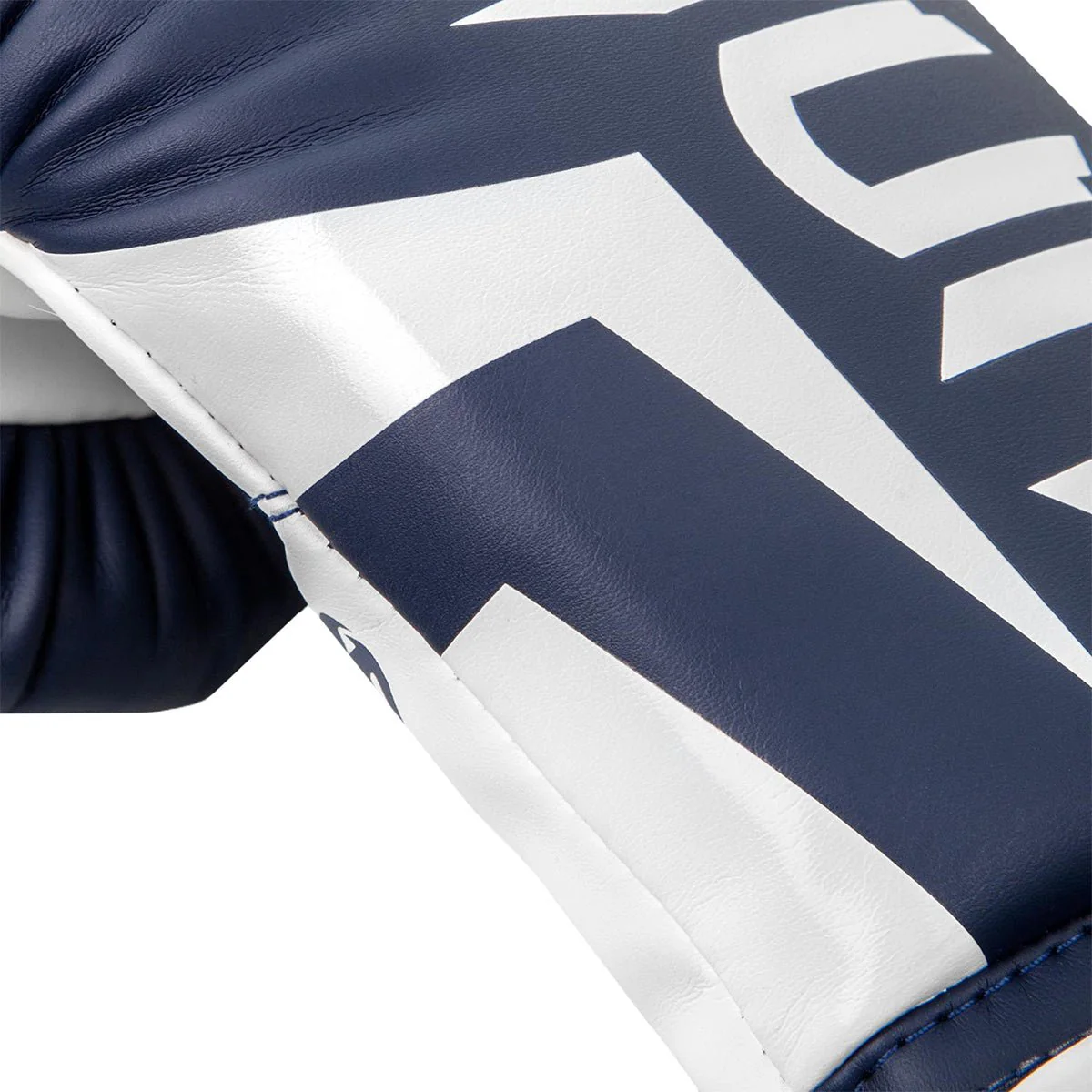 Venum Elite Skintex Leather Hook and Loop Training Boxing Gloves - White/Navy Blue - Image 3