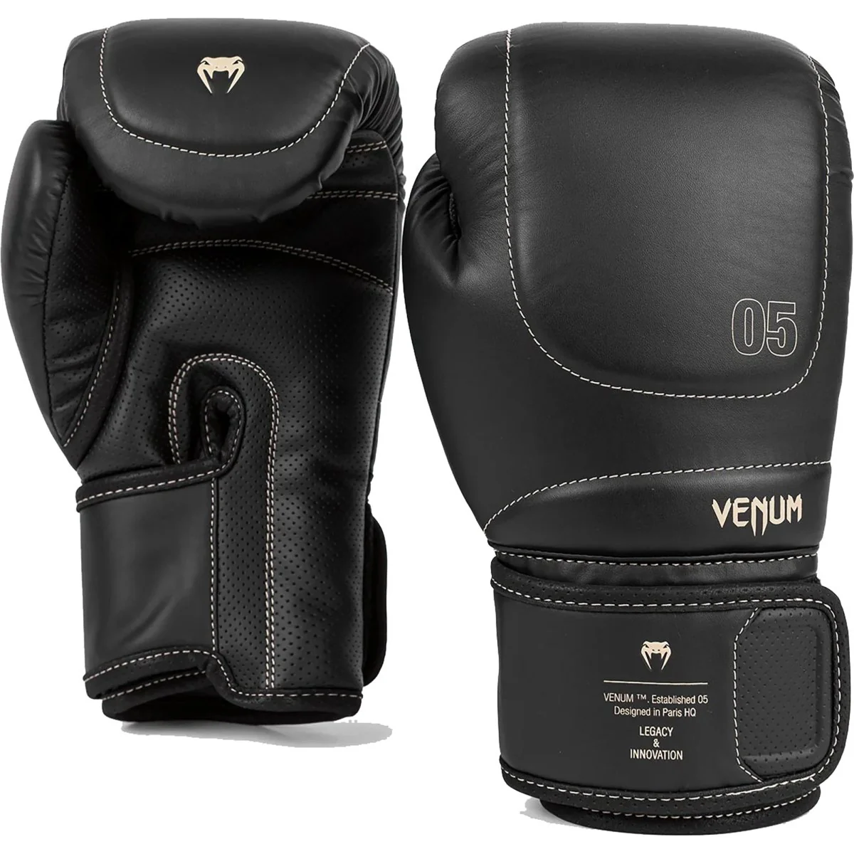 Venum Impact EVO Hook and Loop Boxing Training Gloves - Black/Beige