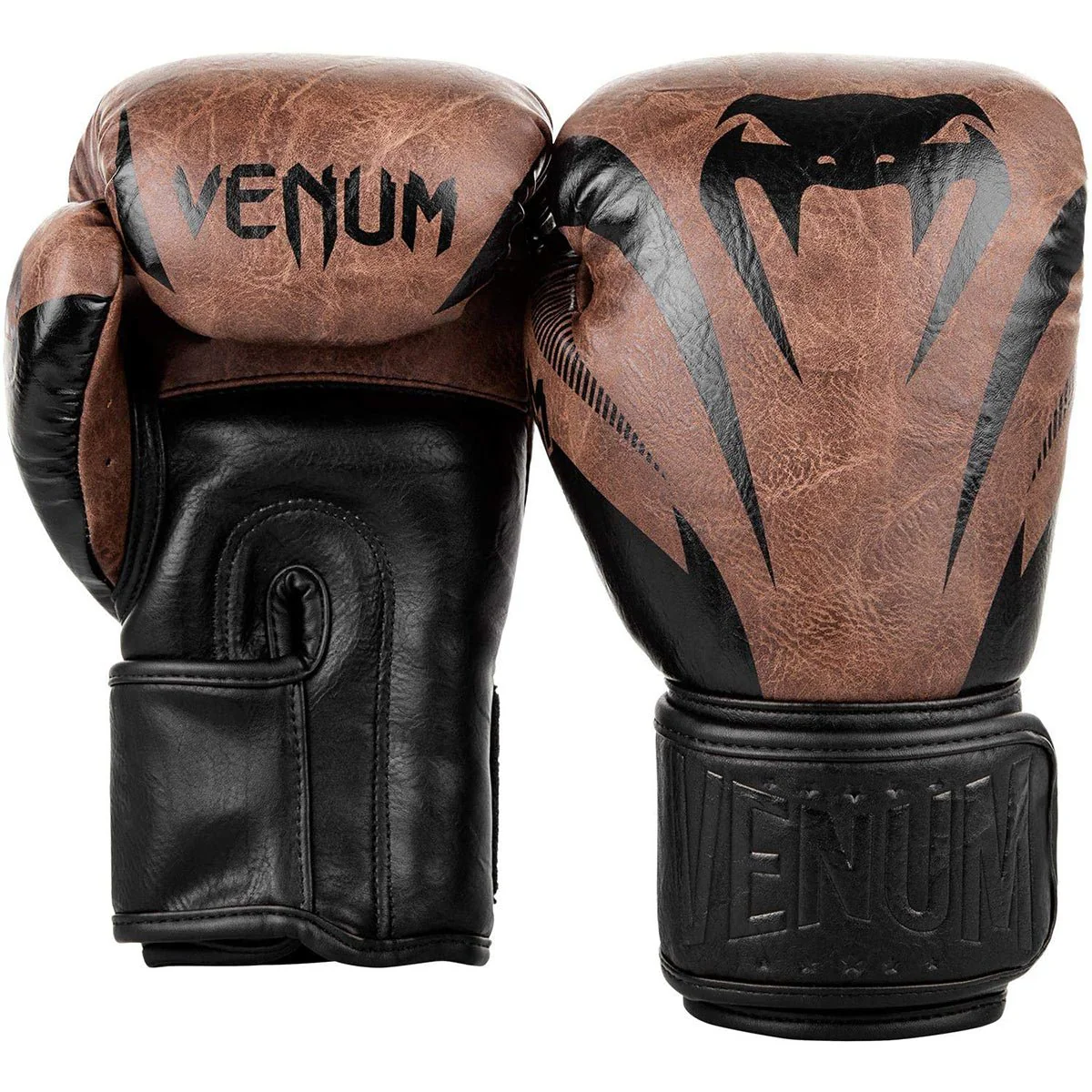 Venum Impact Hook and Loop Boxing Gloves - Black/Brown - Image 2