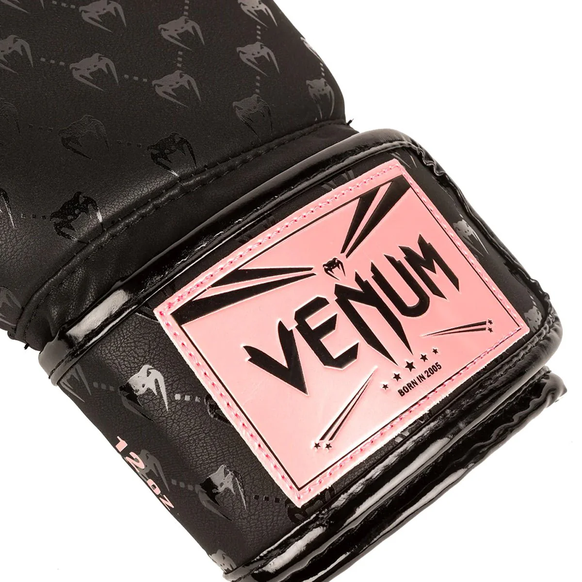 Venum Impact Monogram Hook and Loop Boxing Gloves - Black/Pink/Gold - Image 4