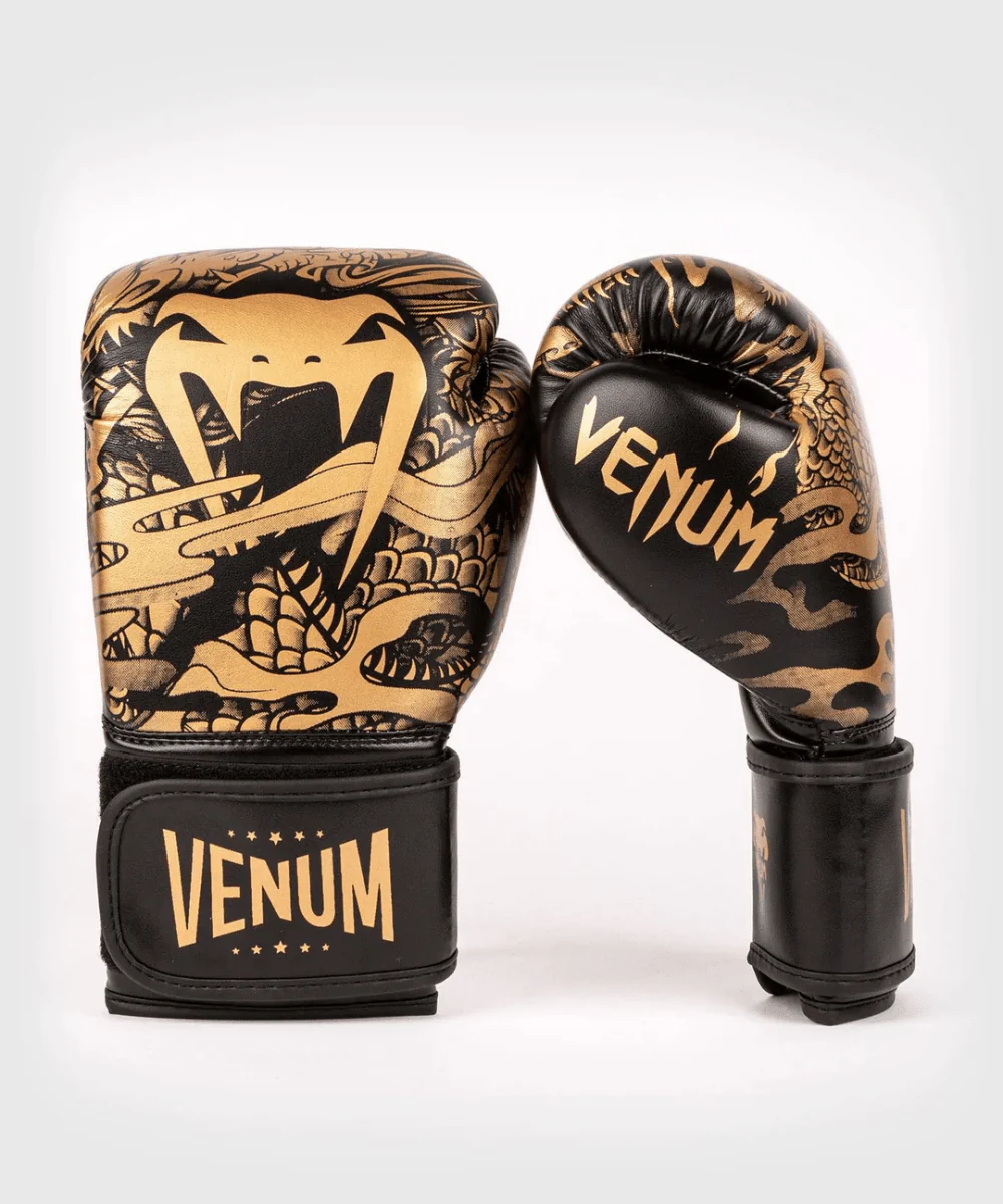 Venum Dragon's Flight Hook and Loop Boxing Gloves - Black/Bronze - Image 2