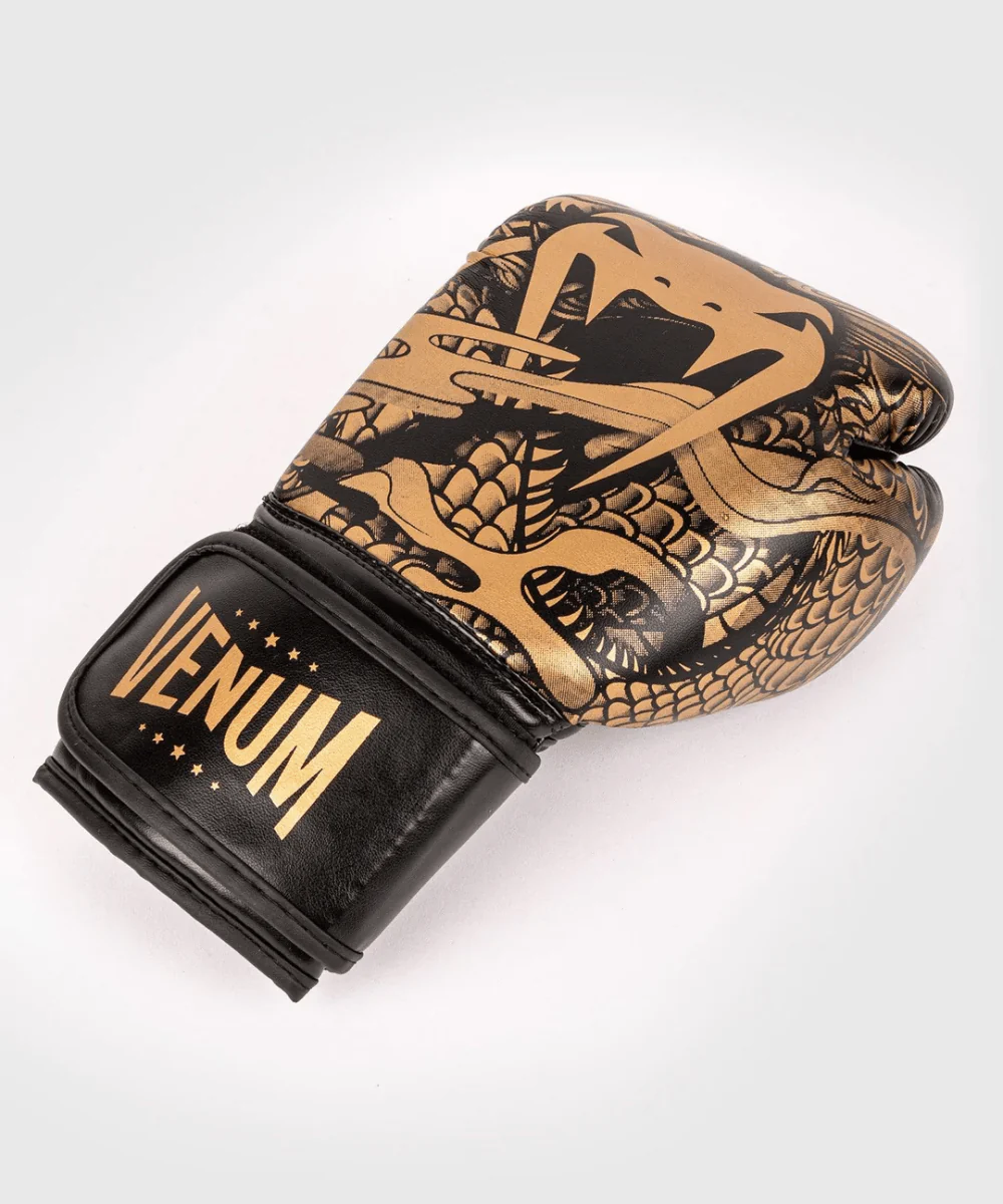 Venum Dragon's Flight Hook and Loop Boxing Gloves - Black/Bronze - Image 3