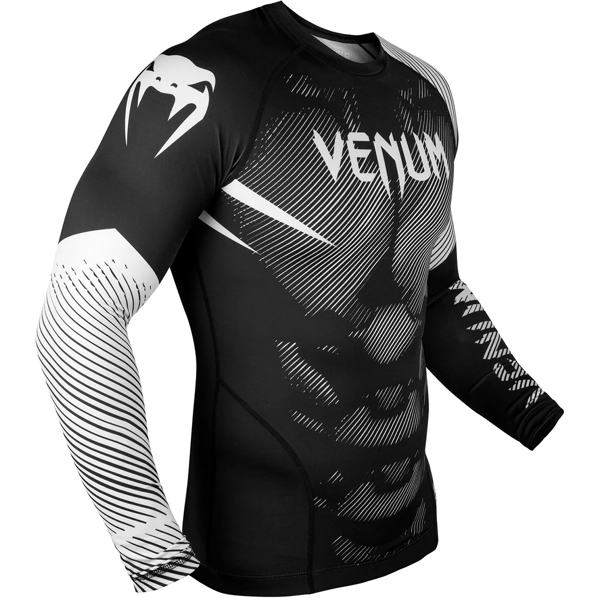 Venum No-Gi 2.0 Long Sleeve MMA Compression Rashguard - Black/White - Image 2