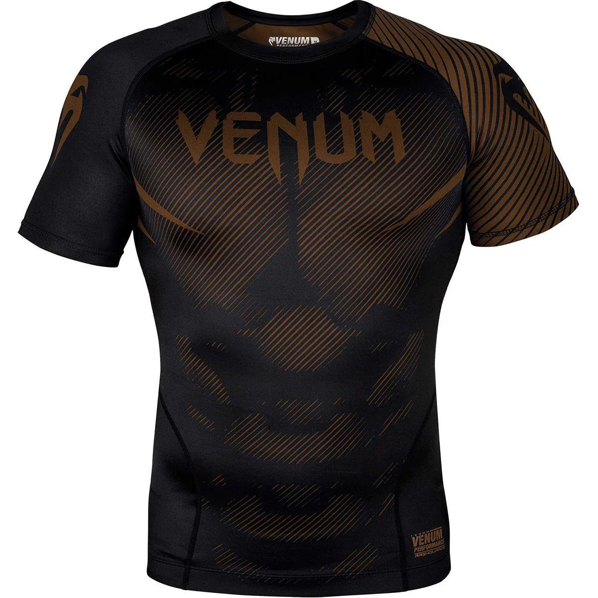 Venum No-Gi 2.0 Short Sleeve MMA Compression Rashguard - Black/Brown