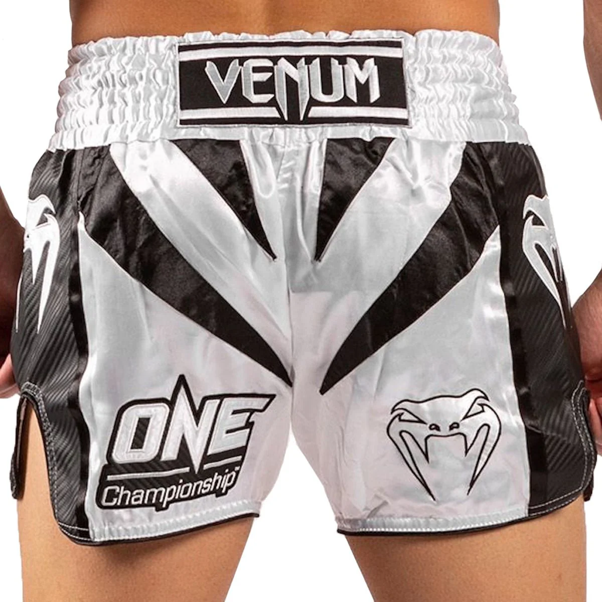 Venum One FC 3.0 Muay Thai Shorts - White/Black - Image 2