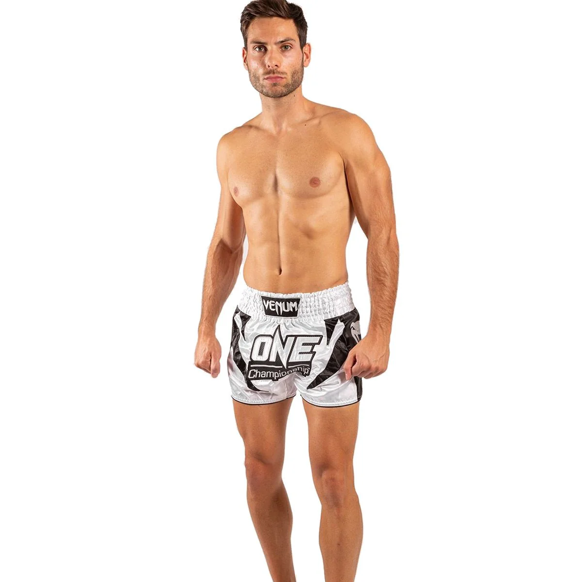 Venum One FC 3.0 Muay Thai Shorts - White/Black - Image 3