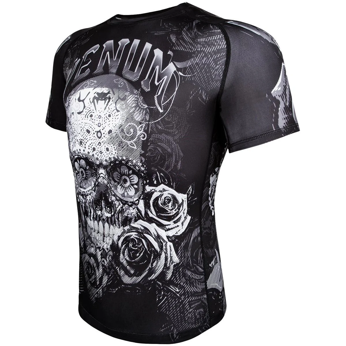 Venum Santa Muerte 3.0 Short Sleeve Compression Rashguard - Black/White - Image 2