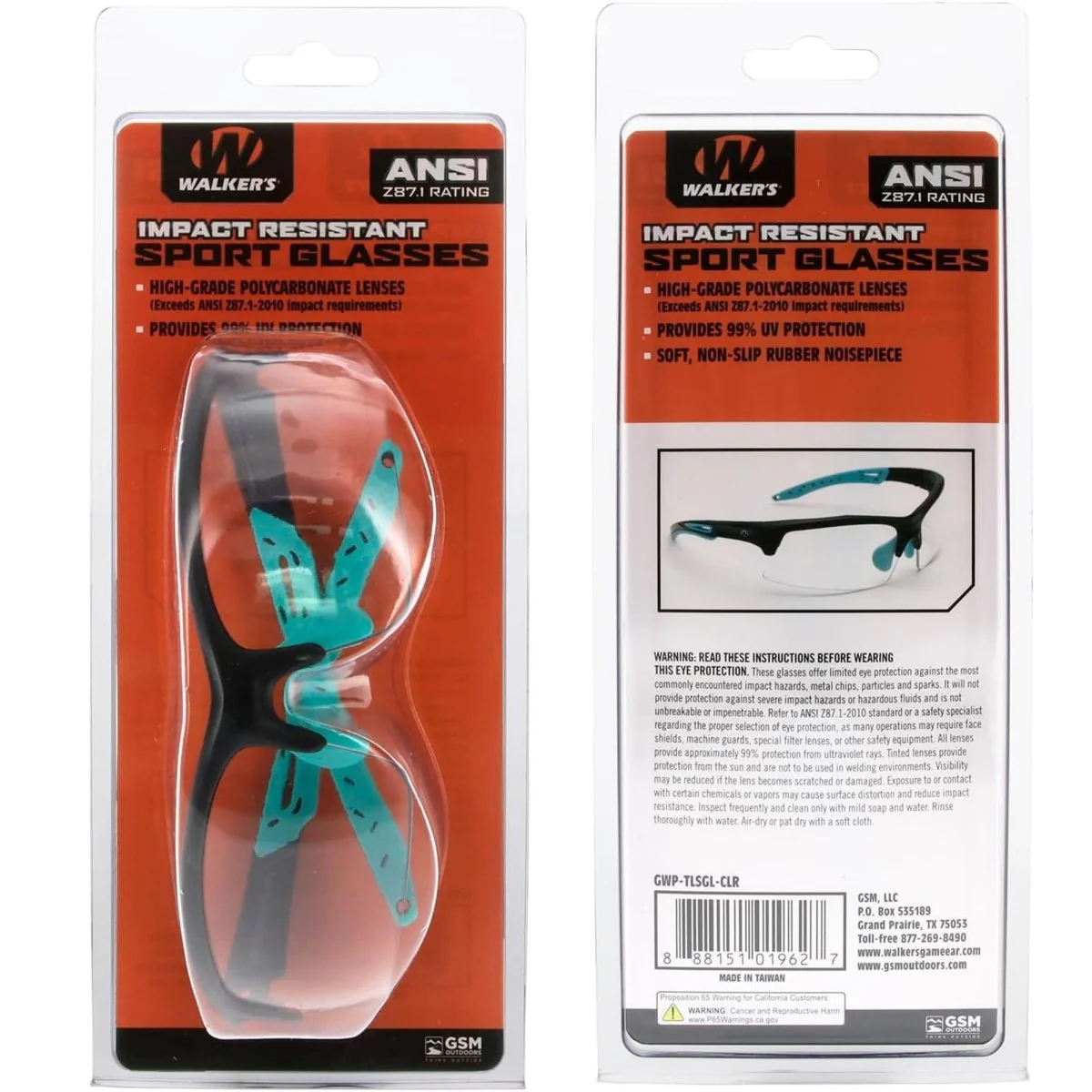Walker's Teal Impact Resistant Sport Glasses - Clear Lenses - Image 4