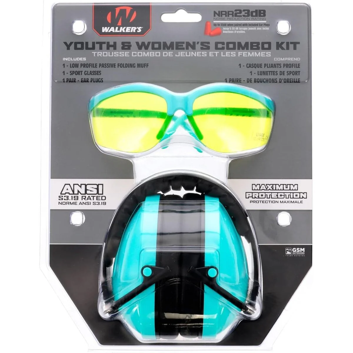 Walker's Youth and Women Combo Kit, Passive Muffs, Sport Glasses and Foam Tips - Image 6