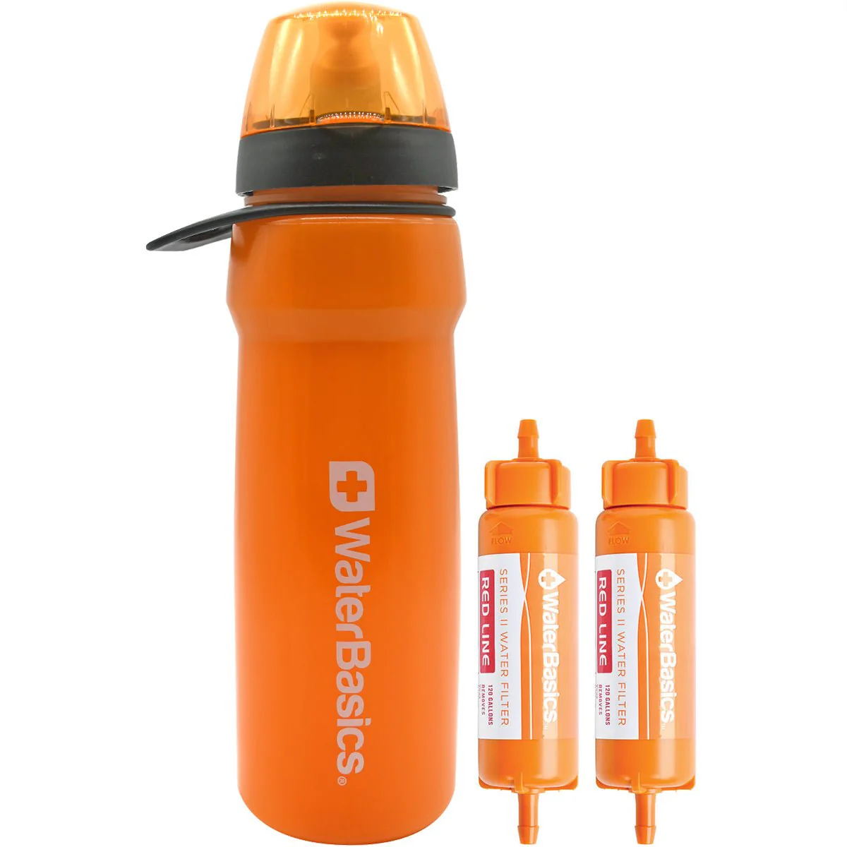 WaterBasics 22 oz. RED Line Emergency Filter Water Bottle with Extra Filter