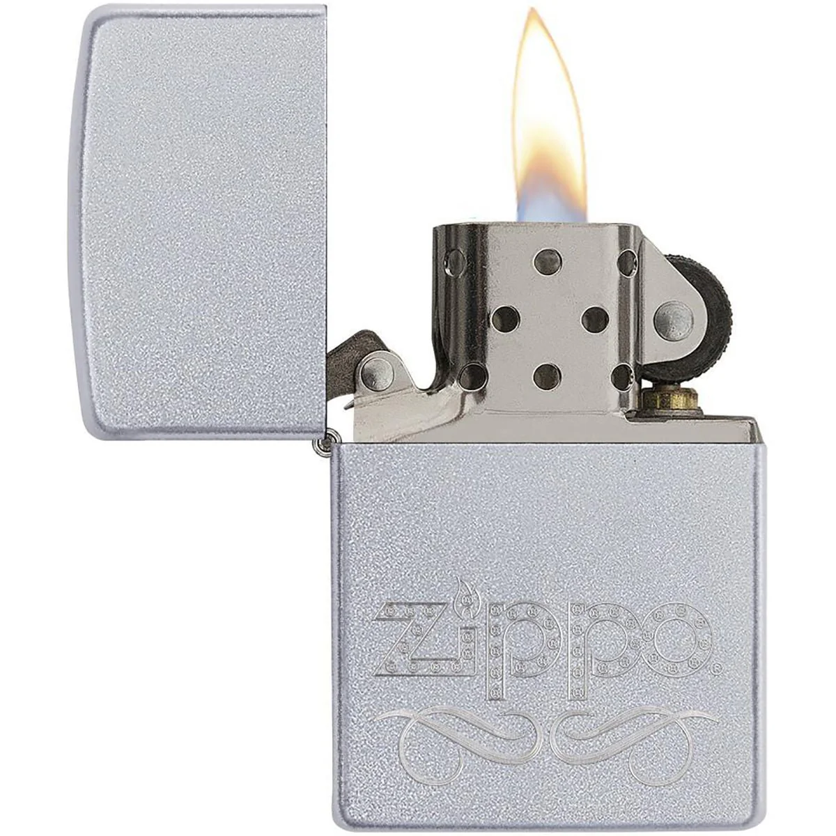 Zippo Scroll Logo Satin Chrome Pocket Lighter - Image 2